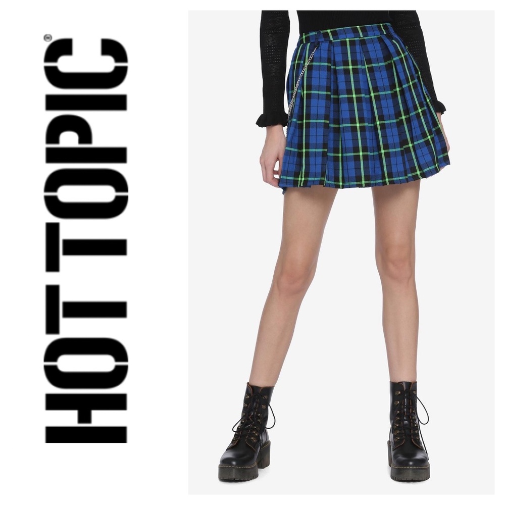 Hot Topic Blue & Green Plaid Pleated Skirt